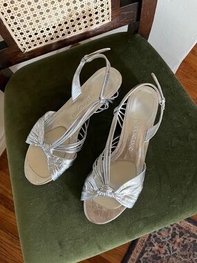 Salvatore Ferragamo Silver Metallic Knotted Slingback Sandals